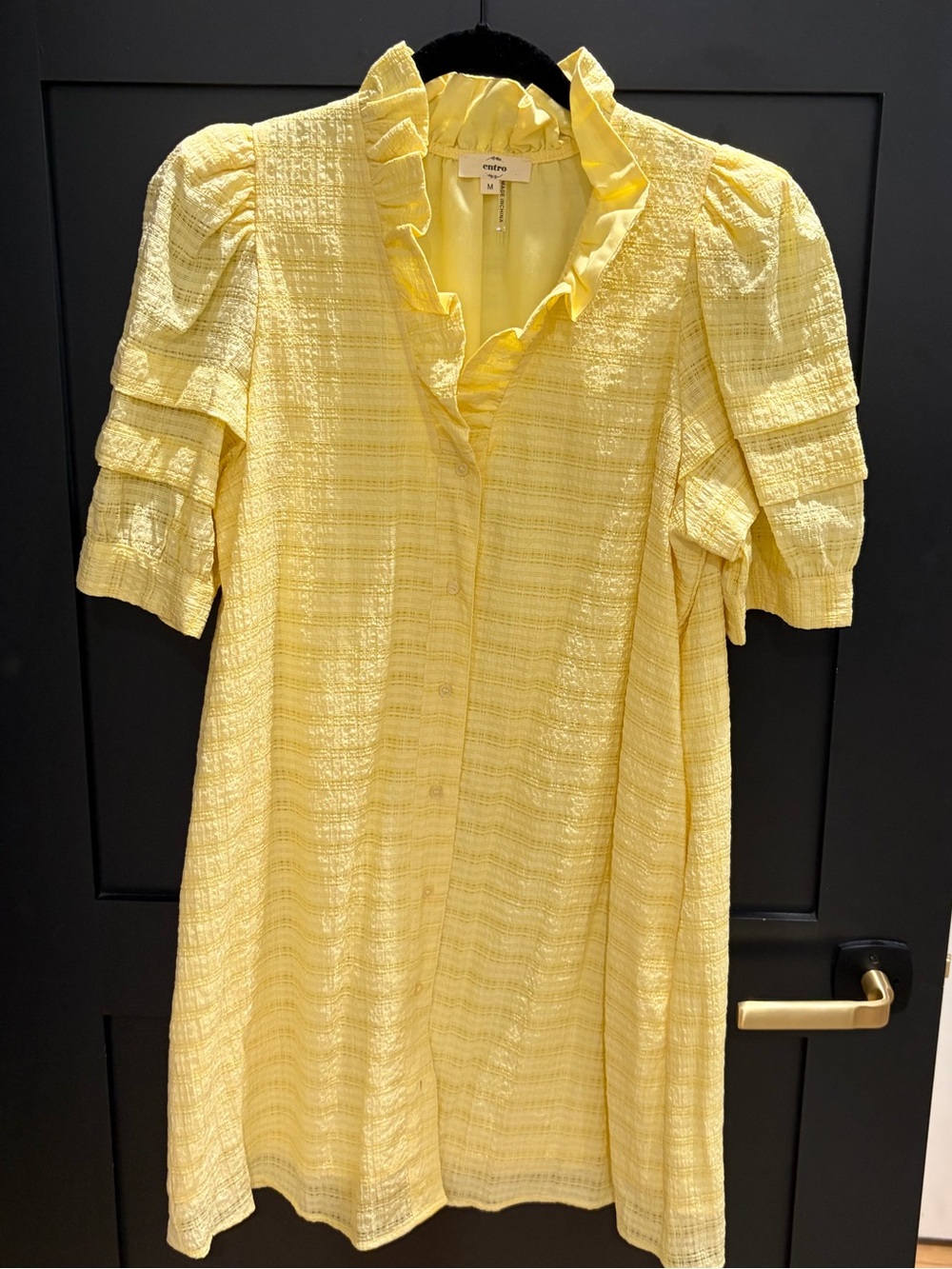 entro Yellow Ruffle-Trim Mini Dress with Puff Sleeves